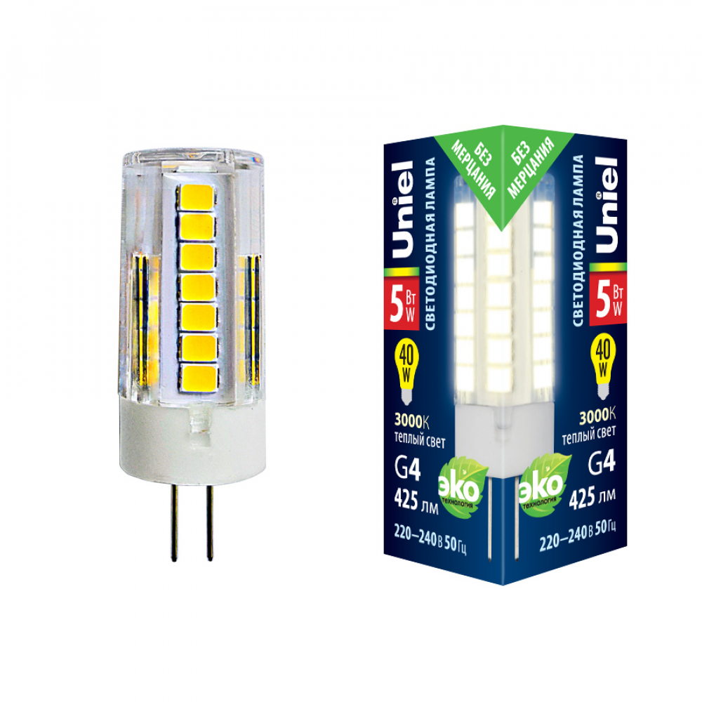 LED-JC-220/5W/3000K/G4/CL GLZ09TR Лампа светодиодная, прозрачная. Теплый белый свет (3000К). Картон. LED-JC-220/5W/3000K/G4/CL GLZ09TR Лампа светодиодная, прозрачная. Теплый белый свет (3000К). Картон.
